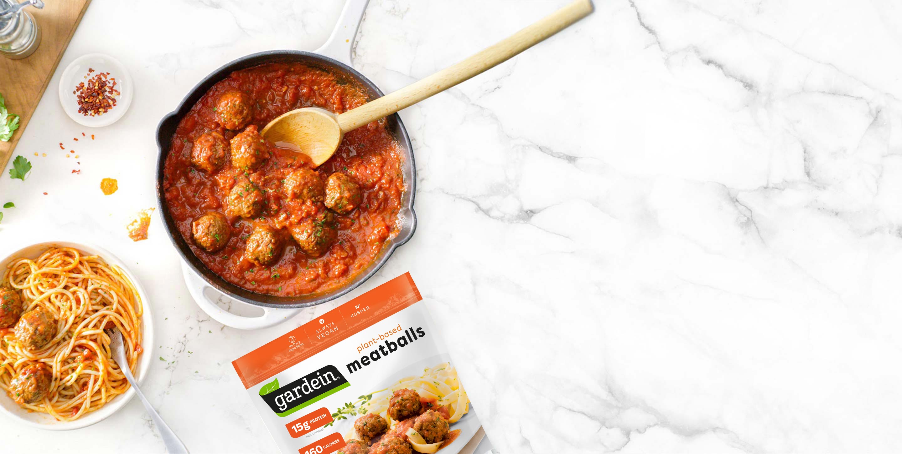 Gardein plant-based meatballs in a bowl on a table
